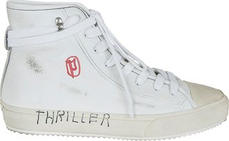 Paly Hollywood High-Top White Leather Sneakers with Ankle-Wrap Laces