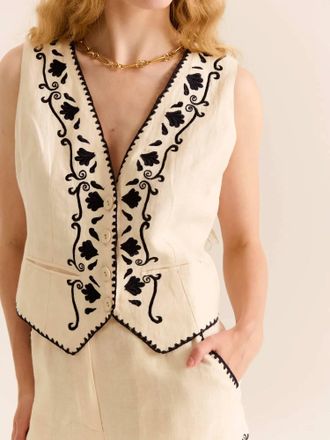 Carolina K Sun V-Neck Vest In Gardenia