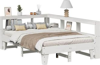 vidaXL Cama Con Estanter&iacute;a Sin Colch&oacute;n Madera Maciza Blanca 120x190 Cm Vidaxl