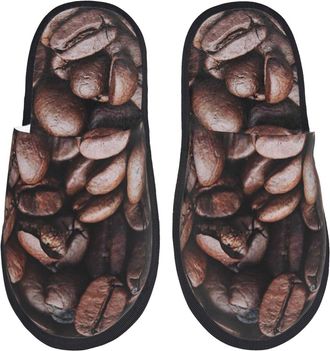 Generic Fleece Slippers Coffee Bean Reusable Camping Slippers Unisex Cotton Slipper For Hotel Holiday Guest Room L