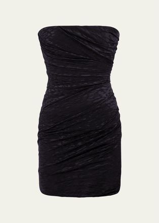 Alex Perry Strapless Tucked Leopard Mesh Mini Dress