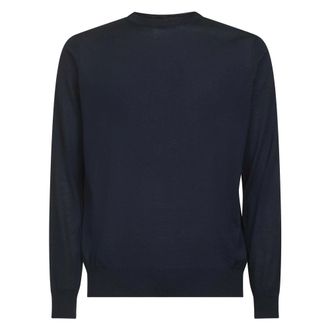 Giorgio Armani Round-neck Knitwear, male, Blue, Size: 3XL Virgin Wool Crew-neck Sweater