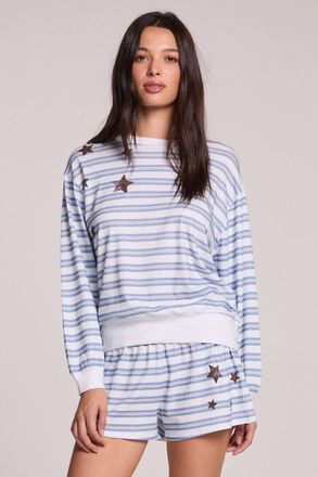 Chaser Vintage Stars Long Sleeve Top In Blue Stripe