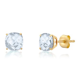 MAX + STONE 14k Yellow Gold 6MM Cushion Cut Gemstone Stud Earrings