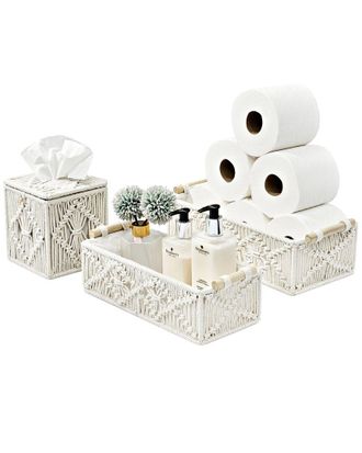 Sorbus Paper Rope Bathroom Baskets & Tissue Holder Set