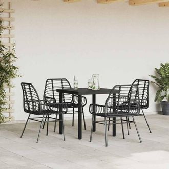 Berkfield Home Beautiful 5 Piece Garden Dining Set Black Poly Rattan Glass