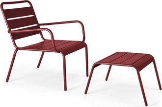 Oviala Sillón reclinable y reposapiés de metal púrpura