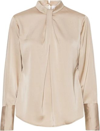Karmamia Elegante Blouse met L&aelig;g Detail - Dames - Blouses - Beige - XL - Polyester - Overhemden