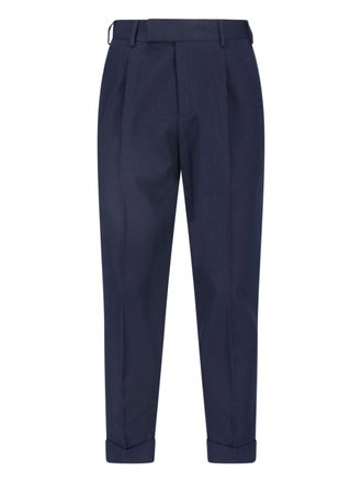 Pantaloni Torino Blue High-Waisted Pleated Virgin Wool-Blend Formal Pants