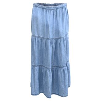 BA&SH Ba & Sh Midi Tiered Skirt in Blue Cotton