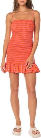 Maaji Sunset Grid Lua Smocked Cover-Up Mini Sundress in Bright Red at Nordstrom, Size Medium