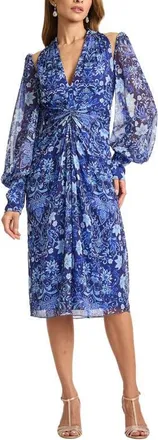 Tadashi Shoji Floral Long Sleeve Cocktail Dress in Blue Iris/multi at Nordstrom, Size 12