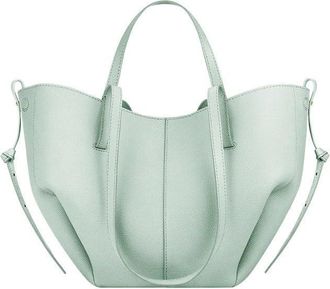 Generic Genuine Leather Womens Tote Bag - Large Capacity Barrel-shaped Commuter Shoulder Bag (Mint green small [with label])
