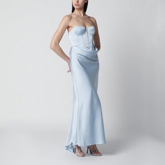 Rotate Strapless long corset satin dress in Plein Air