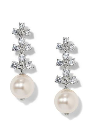 Nadri Faux Pearl & Cubic Zirconia Drop Earrings in Rhodium at Nordstrom