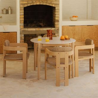 Sklum Set De Mesa Redonda &Oslash;100 Cm En Cemento Xajul Y 4 Sillas De Jard&iacute;n En Madera De Acacia Y Rat&aacute;n Sint&eacute;tico Ginara Sklum