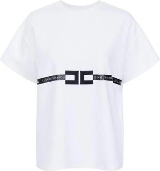 Elisabetta Franchi Heavy Cotton Jersey T-shirt met Logo - Dames - T-shirts - Wit - S - Katoen - Tops