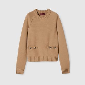 Gucci Wool Cashmere Top With Horsebit, Brown, Ready-to-wear