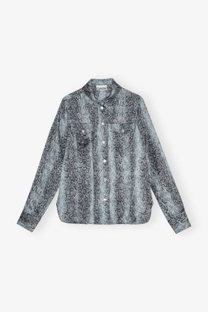 Ganni Blue Snake Printed Shirt - Size 32 Viscose