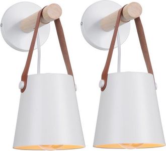 OEM Juego De 2 Apliques De Pared De Madera Natural Con Pantallas Colgantes Y Casquillos E27 Para Pasillo, Dormitorio O Sala De Estar, Color Blanco (bombil