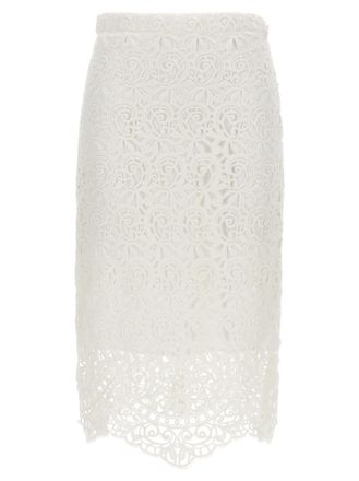 Burberry White Lace Midi Skirt