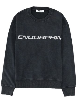 Msgm Washed Black Endorphin Text Cotton Sweatshirt