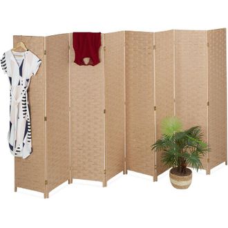 Relaxdays Relaxdays - Biombo Plegable 8 Paneles, Separador Ambientes, 170x320 Cm, Pantalla Interior, Madera, Cuerda Papel, Natural