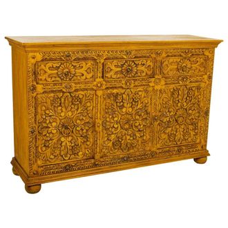 Wanderlust Deco Aparador De Madera Artesanal Amarillo 147x45x96 Cm