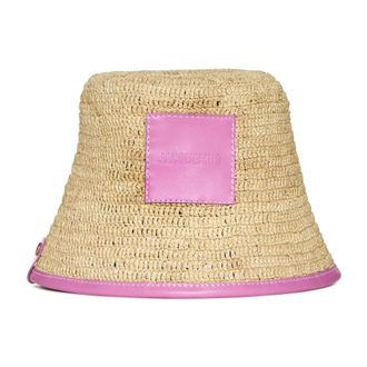 Jacquemus Accessories, female, Pink, 60 CM, Woven Raffia Wide Brim Hat