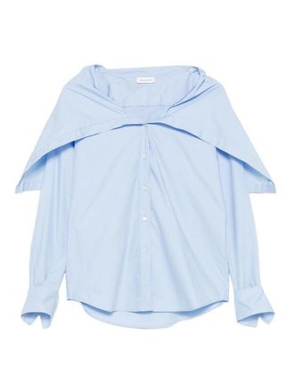 7 For All Mankind Light Blue High-Neck Long-Sleeve Poplin Shirt