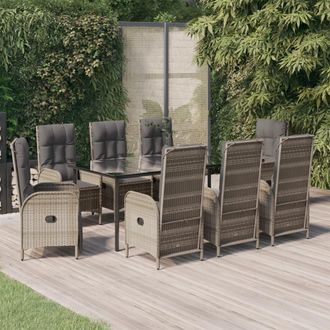 vidaXL Set Comedor Jard&iacute;n 9 Pzas Y Cojines Rat&aacute;n Sint&eacute;tico Negro Gris Vidaxl
