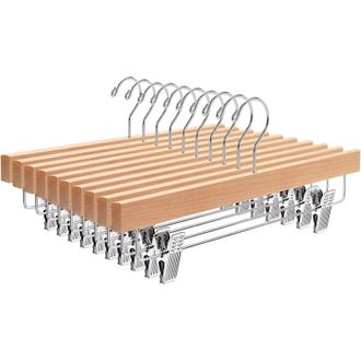 OEM Set Di 10 Grucce In Legno Naturale Da 32 Cm Per Pantaloni, Gonne, Calze, Biancheria Intima, Con Clip Antiscivolo