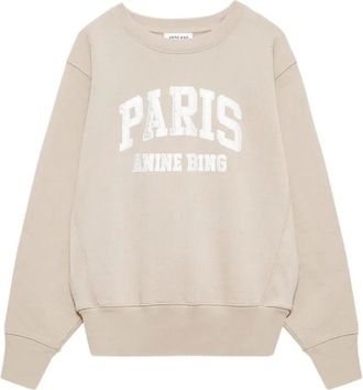 Anine Bing Sweatshirts, female, Beige, S, Harry Shrunken Paris Sweatshirt
