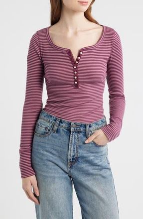Lucky Brand Lace Trim Henley in Burgundy Stripe at Nordstrom Rack, Size X-Small
