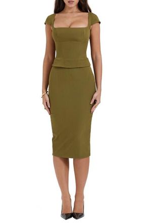 House of CB Layana Cap Sleeve Corset Sheath Dress in Olive at Nordstrom, Size Small A