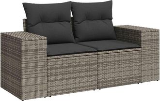 vidaXL Sof&aacute; De Jard&iacute;n Con Cojines 2 Plazas Rat&aacute;n Sint&eacute;tico Gris Vidaxl