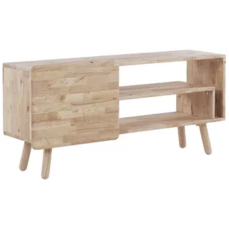 Beliani Beliani - Mueble De Tv De Madera De Caucho Clara 1 Puerta 2 Estantes Almacenaje Retro Escandinavo Sala De Estar Westfield