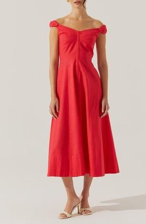 ASTR the Label Charelin Off the Shoulder Linen Blend Midi Sundress in Red at Nordstrom Rack, Size Small