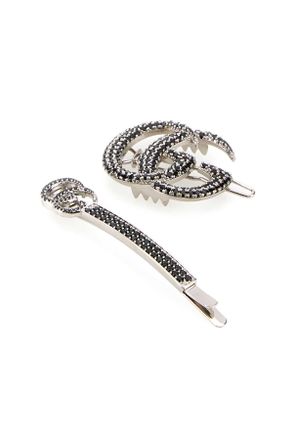 Gucci Womens Silver Metal Hair Clips Set Palladioblack Cappelli E Fasce Per Capelli Hat