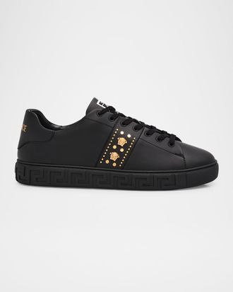 Versace Men & apos;s La Greca Leather Low-Top Sneakers