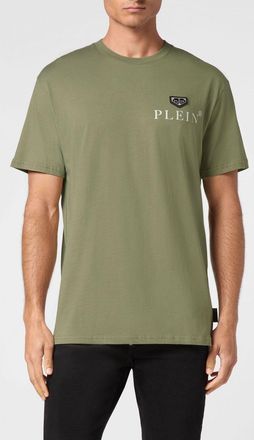 Philipp Plein Crew Neck T-Shirt in Pure Cotton with Contrast Chest Logo