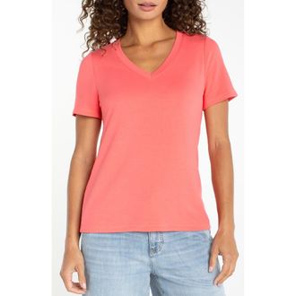 Liverpool L.A. Short Sleeve V-Neck T-Shirt in Sunset Coral at Nordstrom, Size X-Small