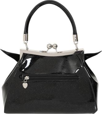 Banned Elvira Shimmer Handbag - Gothic Black Bat Wing Retro Top Handle Bag