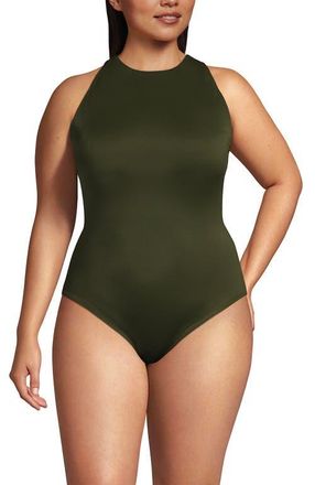 Lands End Tugless High Neck Portrait Back One Piece Swimsuit in Seaweed at Nordstrom, Size 20W