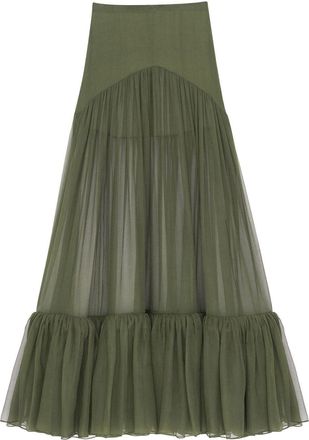Saint Laurent high-waisted maxi skirt - women - Silk - 40 - Green
