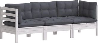 vidaXL Sof&aacute; De Jard&iacute;n 3 Plazas Con Cojines Madera Pino Gris Antracita Vidaxl