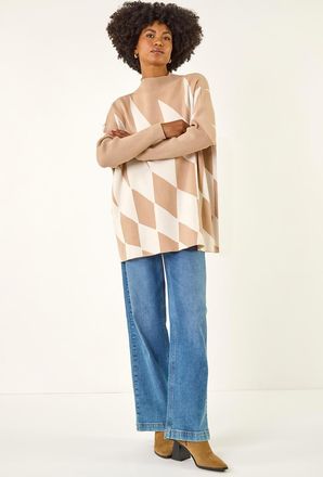 Roman Geometric Plaid Knit Poncho