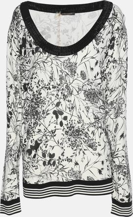 Marina Rinaldi White/black Printed Knit Embellished Neck Top