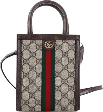 Gucci Ophidia Convertible Tote GG Coated Canvas Super Mini crossbody bag - Bruin