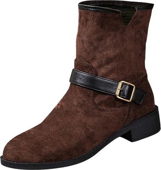 Generic Mid-Calf Boots For Women Low Heel Pointed Toe Retro Suede Boots Ladies Pull-On Booties Non-Slip Sole Casual Shoes Lightweight Autumn Winter size 7.5